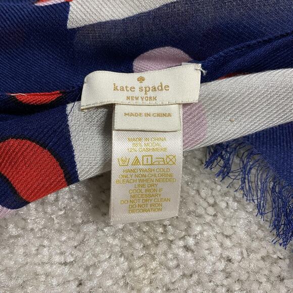 Kate Spade Scarf Womens Navy Red Dot Modal Cashmere Fringe Wrap Pashmina - Picture 2 of 6